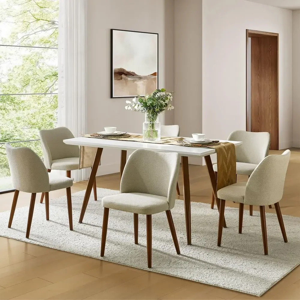 Chairs Set of 6, Upholstered Kitchen Dining Room Chair Set Morden Accent Side Dinner Chair with Curved Padded Back Wood Legs fo
Chairs Set of 6, Upholstered Kitchen Dining Room Chair Set Morden Accent Side Dinner Chair with Curved Padded Back Wood Legs fo