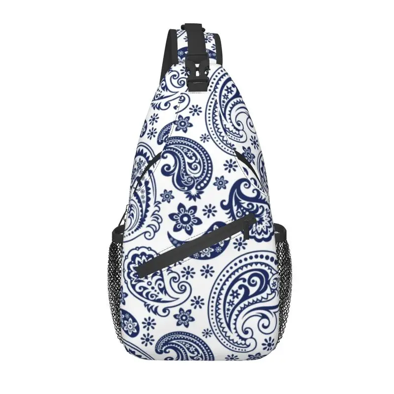 Cool Blue And White Vintage Paisley Style Crossbody Sling Backpack Men Flowers Pattern Shoulder Chest Bags for Traveling
Cool Blue And White Vintage Paisley Style Crossbody Sling Backpack Men Flowers Pattern Shoulder Chest Bags for Traveling