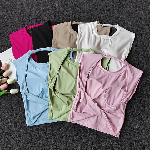 Sexy Short Yoga Top Backless Fixed Chest Pad Sports T-shirt Vest Women's Tight Quick Drying Slimming Yoga Suit Top Clothing