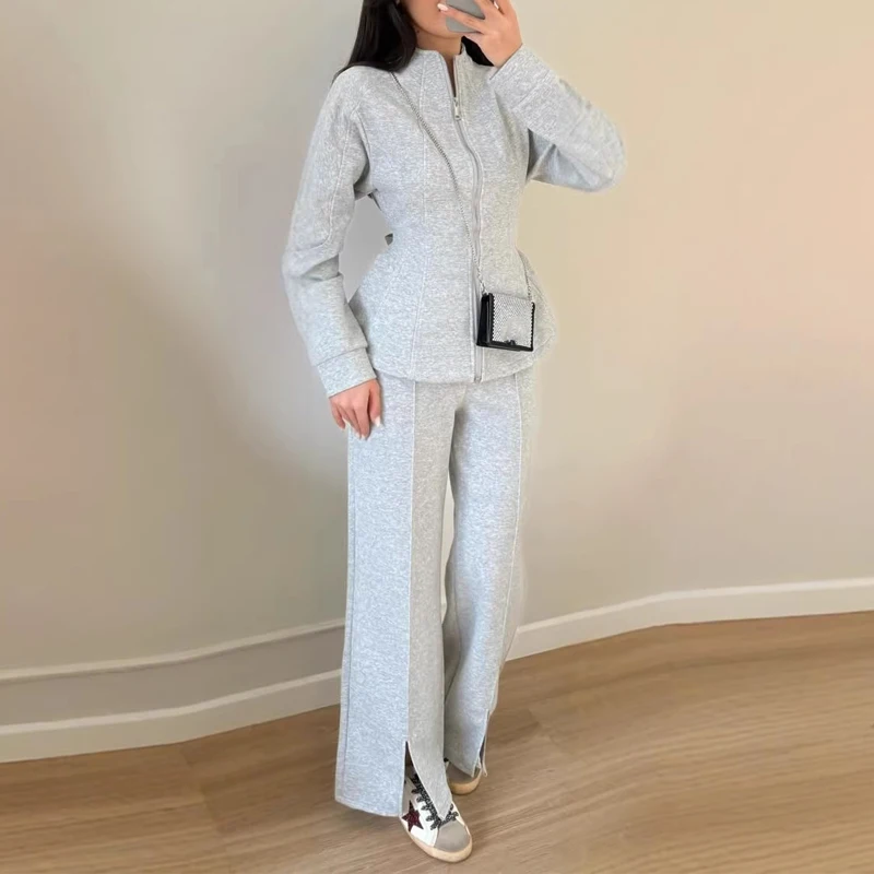 Elegant Stand Collar Coat & Wide Leg Pants Suit Fashion Zipper Solid Sportswear Outfits Women Casual Long Sleeve Solid 2Pc Sets
Elegant Stand Collar Coat & Wide Leg Pants Suit Fashion Zipper Solid Sportswear Outfits Women Casual Long Sleeve Solid 2Pc Sets