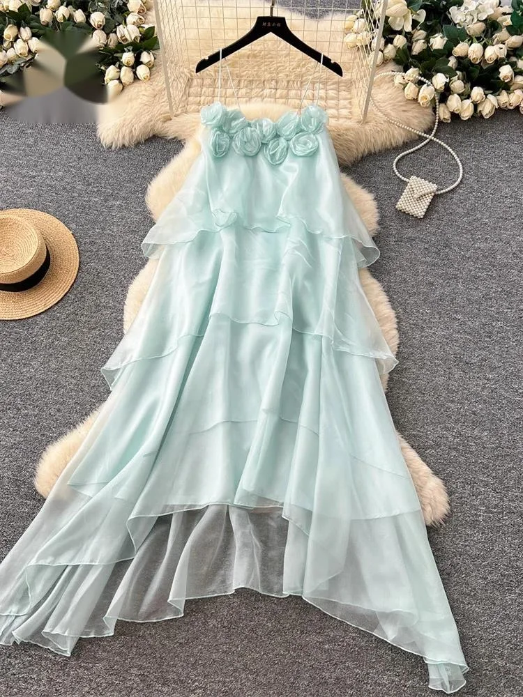 Fairycore 3D Floral Chiffon Dress Female Sling Backless Loose Irregular Summer Senior Tierred Flowy Beach Prom Dresses
Fairycore 3D Floral Chiffon Dress Female Sling Backless Loose Irregular Summer Senior Tierred Flowy Beach Prom Dresses