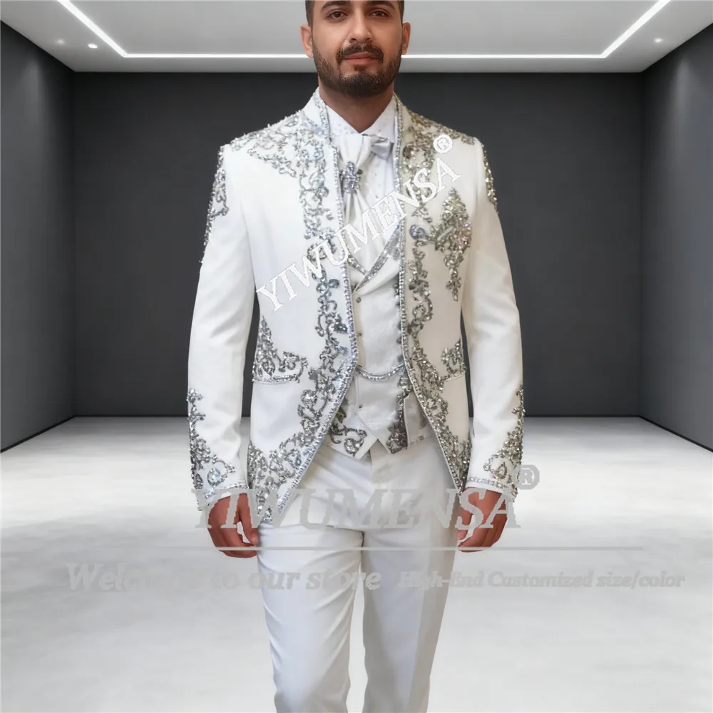 Glittering Beaded Crystals Wedding Groom Tuxedos 3 Pieces Sets Single Breasted Prom Blazers Outfits Slim Fit Trajes Para Hombre
Glittering Beaded Crystals Wedding Groom Tuxedos 3 Pieces Sets Single Breasted Prom Blazers Outfits Slim Fit Trajes Para Hombre