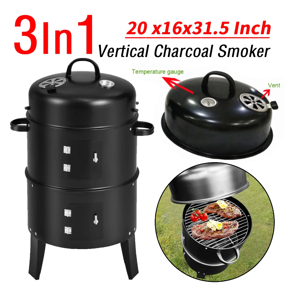 3 в 1, вертикальный угольный коптильщик, барбекю, угольный гриль с термометром, уличная бочка для курильщика с вентиляционным отверстием, круглая для пикника, кемпинга
3 в 1, вертикальный угольный коптильщик, барбекю, угольный гриль с термометром, уличная бочка для курильщика с вентиляционным отверстием, круглая для пикника, кемпинга