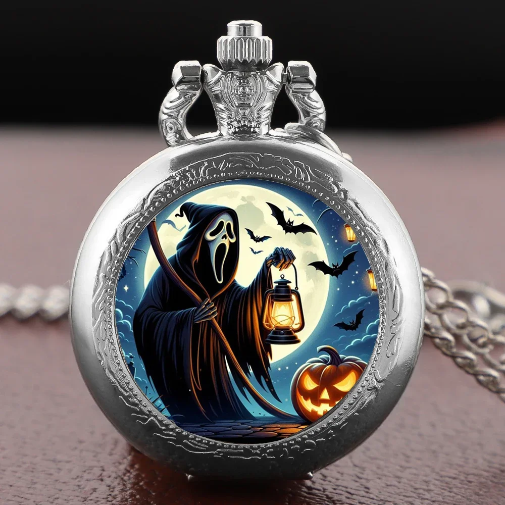 Карманные часы с элементом фестиваля Хэллоуина — серебряный мрачный жнец, дизайн тыквы и летучей мыши, унисекс, ожерелье, часы с подвеской
Карманные часы с элементом фестиваля Хэллоуина — серебряный мрачный жнец, дизайн тыквы и летучей мыши, унисекс, ожерелье, часы с подвеской