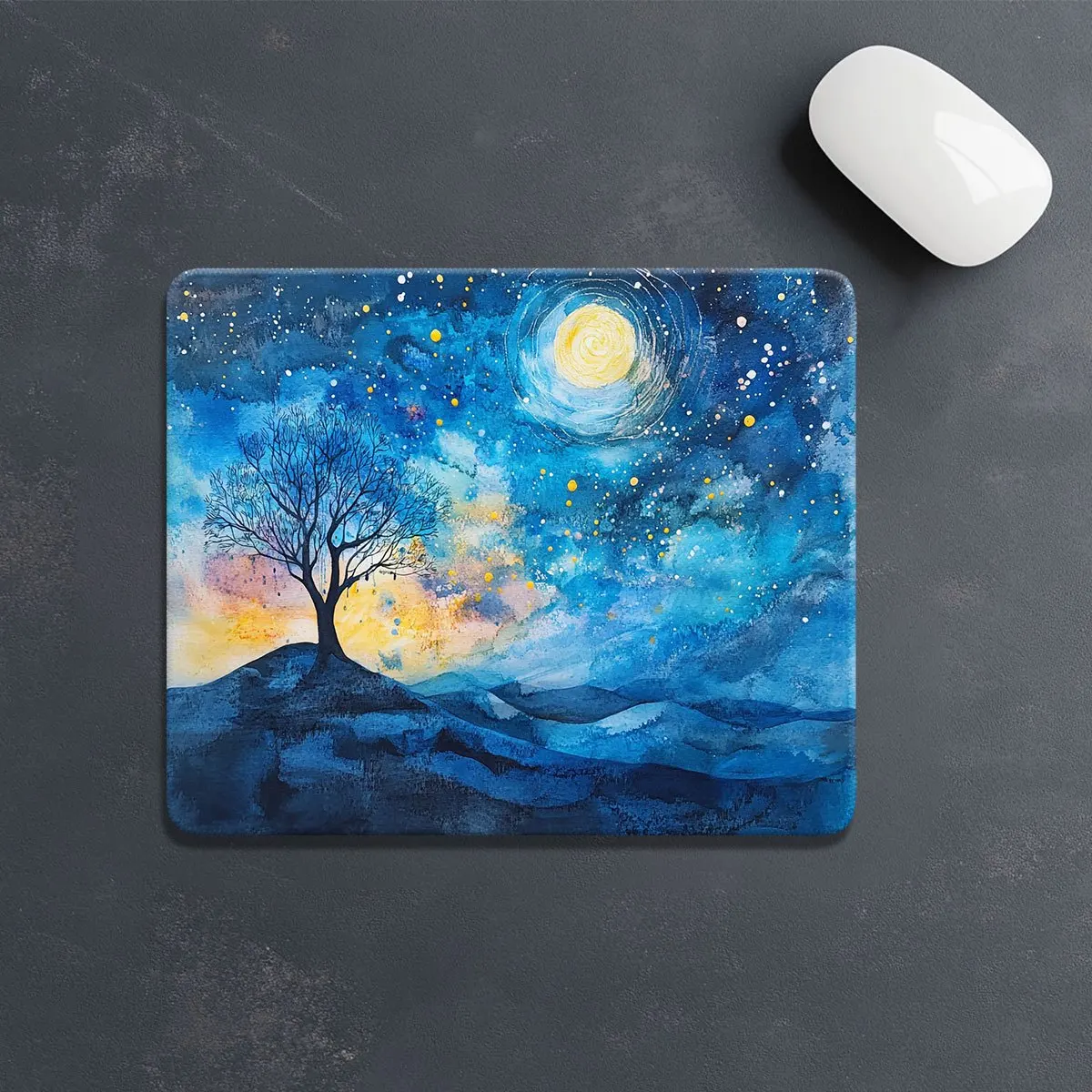 Starry night landscape mouse pad, anti-slip rubber base, washable, artistic office and home decoration computer accessory
Starry night landscape mouse pad, anti-slip rubber base, washable, artistic office and home decoration computer accessory