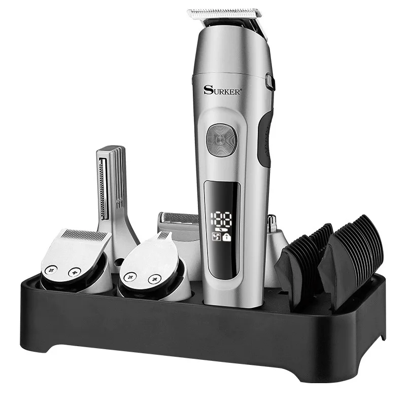 Набор триммеров Surker для лица, тела, бороды, водонепроницаемая мужская электрическая машина для стрижки волос, набор для ухода за волосами, стрижка 
Набор триммеров Surker для лица, тела, бороды, водонепроницаемая мужская электрическая машина для стрижки волос, набор для ухода за волосами, стрижка