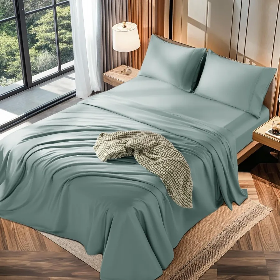 Queen Size 100 Cotton 1200 Thread Count Bed Sheets 4 Piece Set with 16 Inch Deep Pocket in Sage Green Ultra-Soft and Breathable
Queen Size 100 Cotton 1200 Thread Count Bed Sheets 4 Piece Set with 16 Inch Deep Pocket in Sage Green Ultra-Soft and Breathable