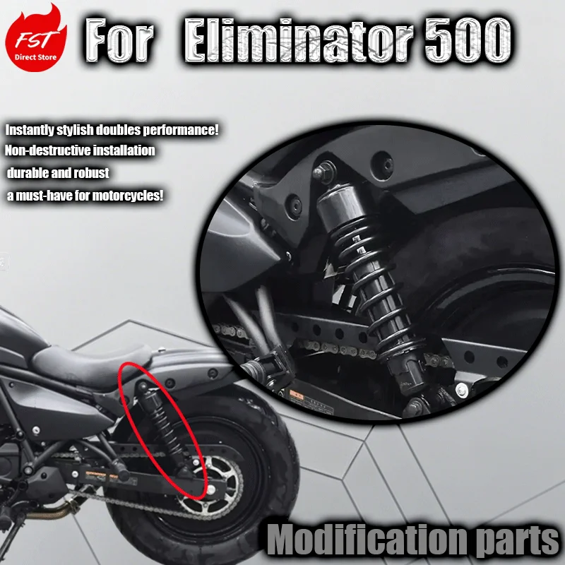 For Eliminator 500 modified shock absorbers reduce vehicle damping and are adjustable.
For Eliminator 500 modified shock absorbers reduce vehicle damping and are adjustable.