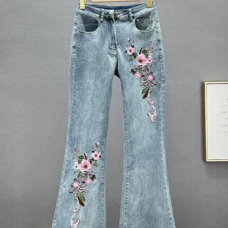 Jeans Women Long Pants High-Waisted Slim-Fit Embroidered Flare Pants New Spring Autumn Elastic Jeans Blue Streetwear Gothic
Jeans Women Long Pants High-Waisted Slim-Fit Embroidered Flare Pants New Spring Autumn Elastic Jeans Blue Streetwear Gothic