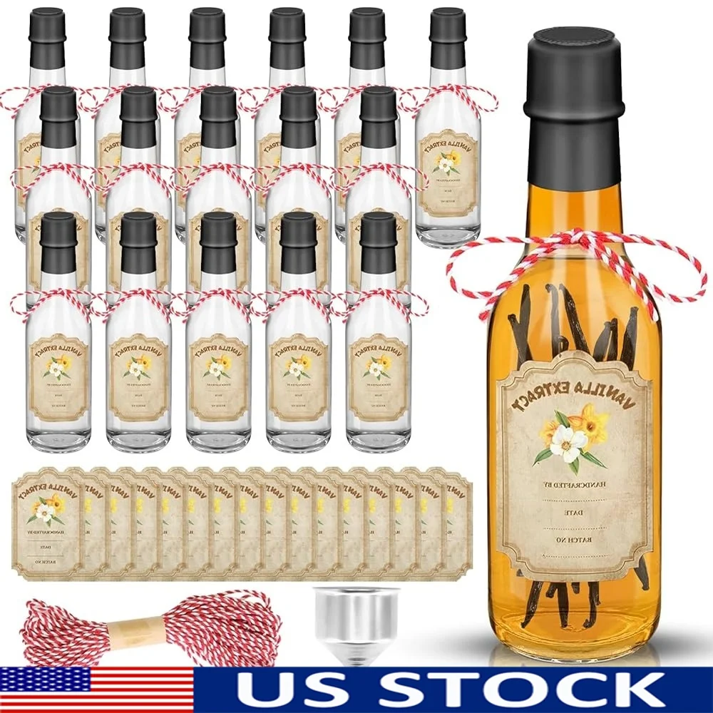 16 Pack Glass Vanilla Extract Bottles with Lids Labels Funnel Leak Proof Design Perfect Gift Cooking Baking Parties
16 Pack Glass Vanilla Extract Bottles with Lids Labels Funnel Leak Proof Design Perfect Gift Cooking Baking Parties