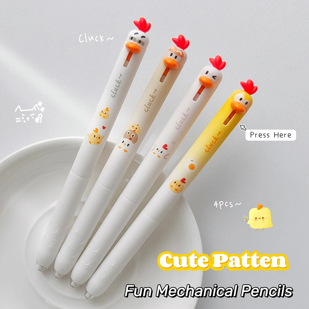 4Pcs Mechanical Pencils + 1 Pc Eraser Fun Chick Style Mechanical Pencil Set 0.5mm Cute Drawing Pencil Learning & Office Use
4Pcs Mechanical Pencils + 1 Pc Eraser Fun Chick Style Mechanical Pencil Set 0.5mm Cute Drawing Pencil Learning & Office Use