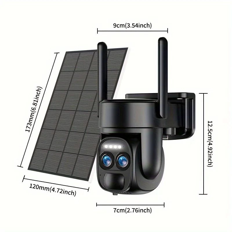 6MP 2K Dual Lens Solar PTZ Security Camera - 2.4G WiFi Color Night Vision 2-Way Audio PIR Motion Detection IP66 Spotlight Alarm
6MP 2K Dual Lens Solar PTZ Security Camera - 2.4G WiFi Color Night Vision 2-Way Audio PIR Motion Detection IP66 Spotlight Alarm