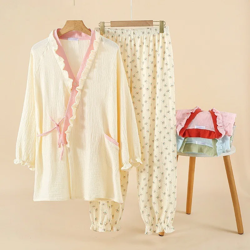 Spring Autumn Women Sweet Cute Pajama Sets Female 100% Cotton Sleepwear Suit Women V-neck Collar Shirt & Pants Home Clothes
Spring Autumn Women Sweet Cute Pajama Sets Female 100% Cotton Sleepwear Suit Women V-neck Collar Shirt & Pants Home Clothes