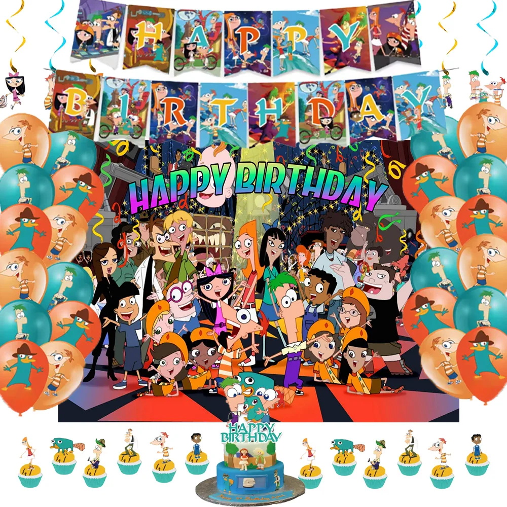 Disney Phineas and Ferb Theme Backdrop Children Birthday Party Decorations Cartoon Platypus Balloons Cake Toppers Party Supplies
Disney Phineas and Ferb Theme Backdrop Children Birthday Party Decorations Cartoon Platypus Balloons Cake Toppers Party Supplies