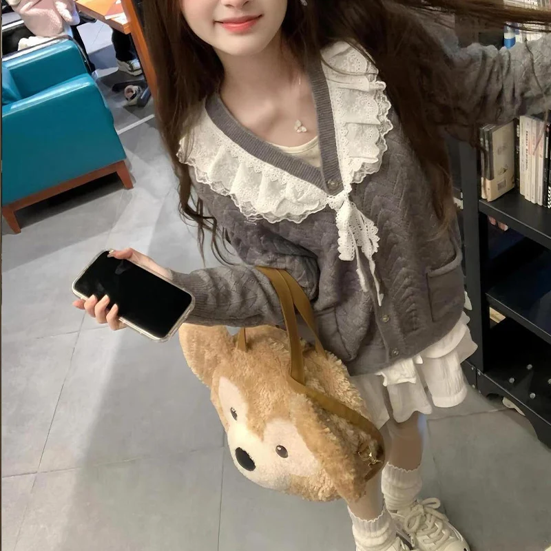 Women's Clothing Grey V-neck Lace Bow Cardigan Sweater for Women Spring Autumn College Style Doll Neck Sweet Chic Knitted Top
Women's Clothing Grey V-neck Lace Bow Cardigan Sweater for Women Spring Autumn College Style Doll Neck Sweet Chic Knitted Top