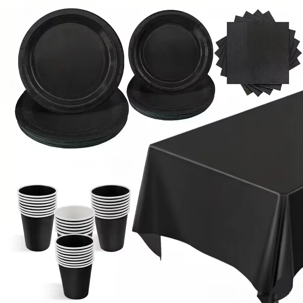 New black disposable tableware, paper cups, plates, napkins, tablecloths, birthday, family gatherings, picnics, party supplies
New black disposable tableware, paper cups, plates, napkins, tablecloths, birthday, family gatherings, picnics, party supplies