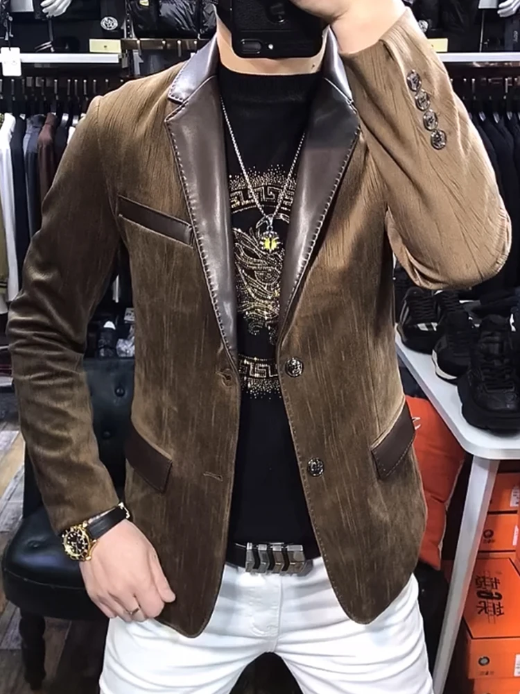 Men's Fashionable Slim Fit Leather Collar Jacket Spring Autumn Casual Splicing Business Leisure Small Western Style Coat
Men's Fashionable Slim Fit Leather Collar Jacket Spring Autumn Casual Splicing Business Leisure Small Western Style Coat