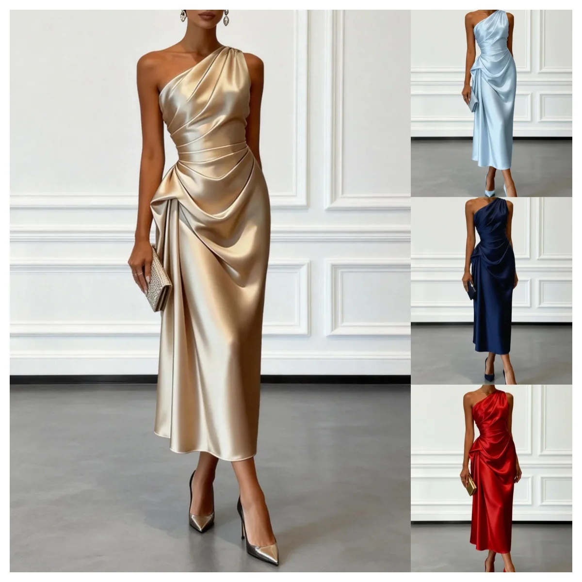 Elegant Satin Ruched Waist Strapless Evening Dress, Formal Party Gowns for Women, Spring Summer Matching Set Jumpsuit
Elegant Satin Ruched Waist Strapless Evening Dress, Formal Party Gowns for Women, Spring Summer Matching Set Jumpsuit