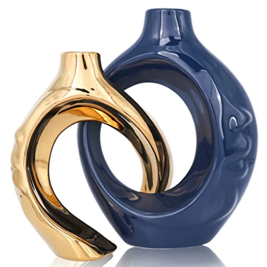 Navy Blue Home Decor Ceramic Vase, Navy Round Vase with Holes Set of 2, Suitable for Wedding Entrance Decoration, Bookshelf, Ma
Navy Blue Home Decor Ceramic Vase, Navy Round Vase with Holes Set of 2, Suitable for Wedding Entrance Decoration, Bookshelf, Ma
