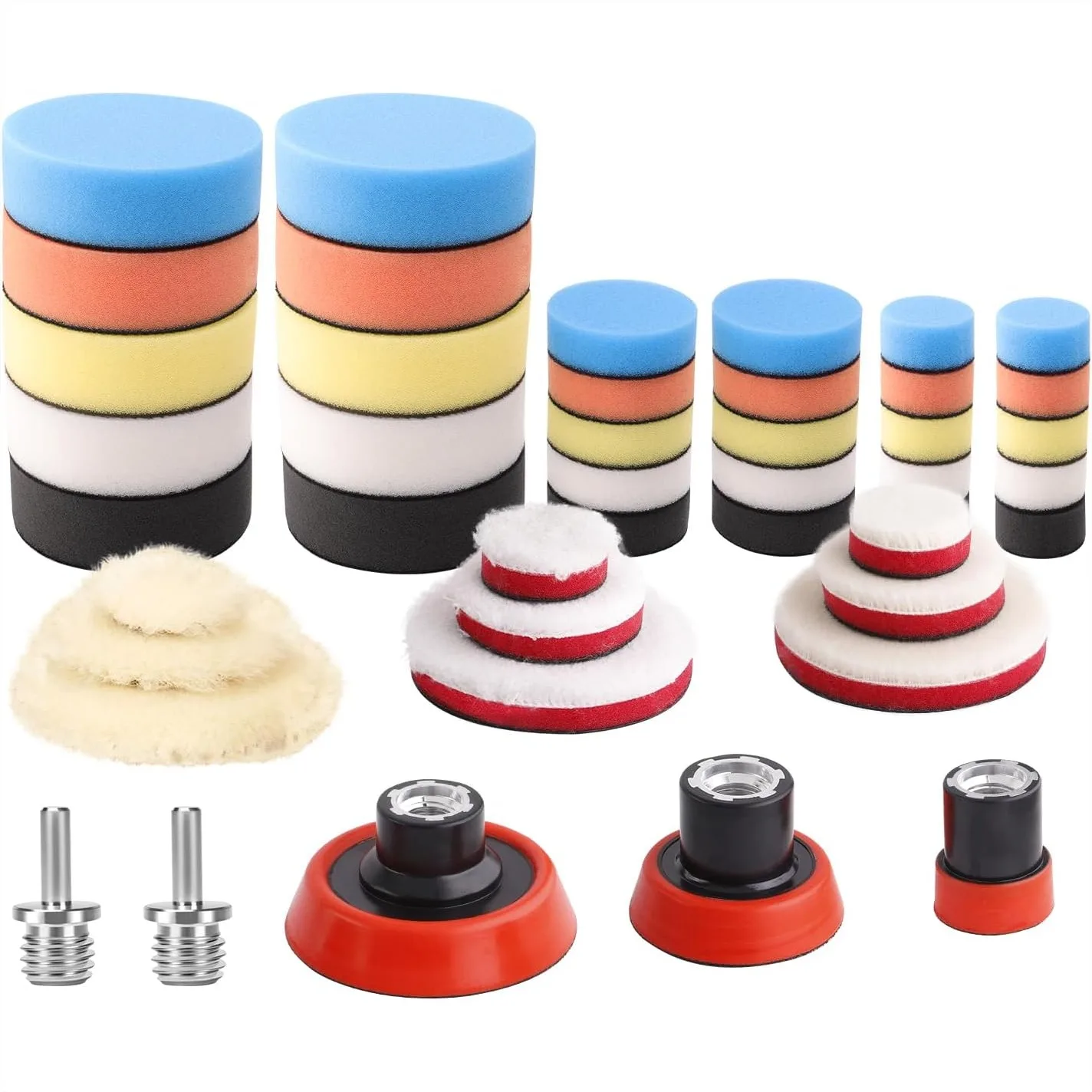 Car Foam Drill Polishing Pad Kit, 44Pcs Mixed Size Buffing Pads with Backing Pads & Adapters for Auto Detailing and Polishing
Car Foam Drill Polishing Pad Kit, 44Pcs Mixed Size Buffing Pads with Backing Pads & Adapters for Auto Detailing and Polishing