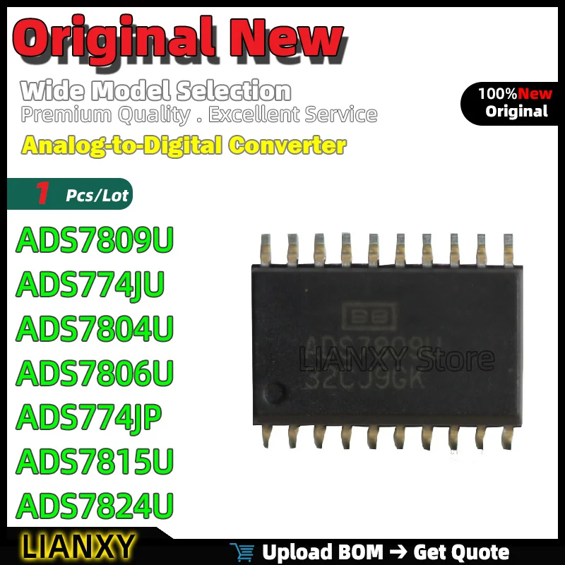 1pcs SOIC-28 ADS7809U ADS774JU ADS7804U ADS7806U ADS774JP ADS7815U ADS7824U Analog-to-Digital Converter New Original
1pcs SOIC-28 ADS7809U ADS774JU ADS7804U ADS7806U ADS774JP ADS7815U ADS7824U Analog-to-Digital Converter New Original