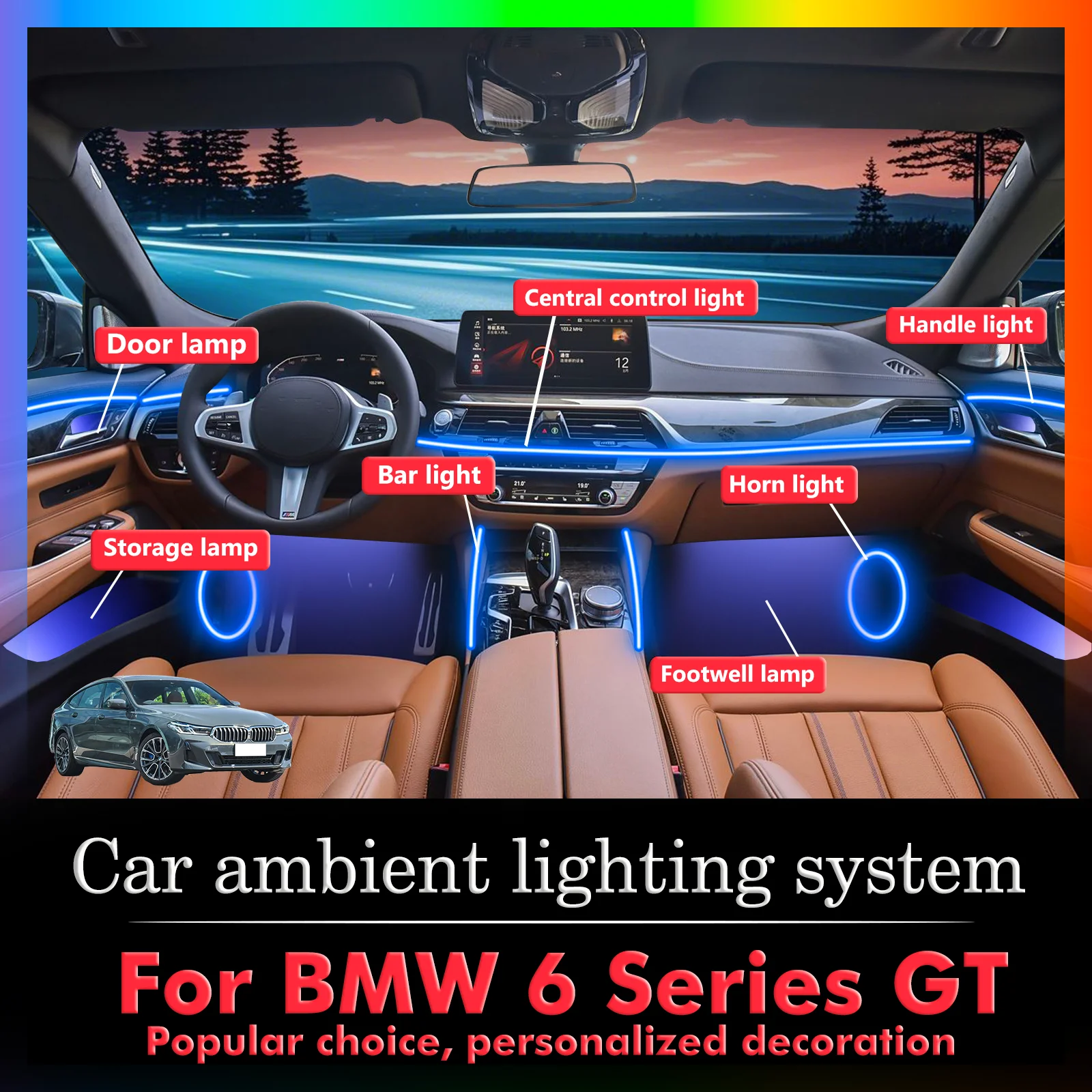 For BMW 6 Series GT Car Interior Mood Ambient Light RGB 64-Color LED Smart Remote Control Atmosphere Lamp Energy Saving Kit
For BMW 6 Series GT Car Interior Mood Ambient Light RGB 64-Color LED Smart Remote Control Atmosphere Lamp Energy Saving Kit