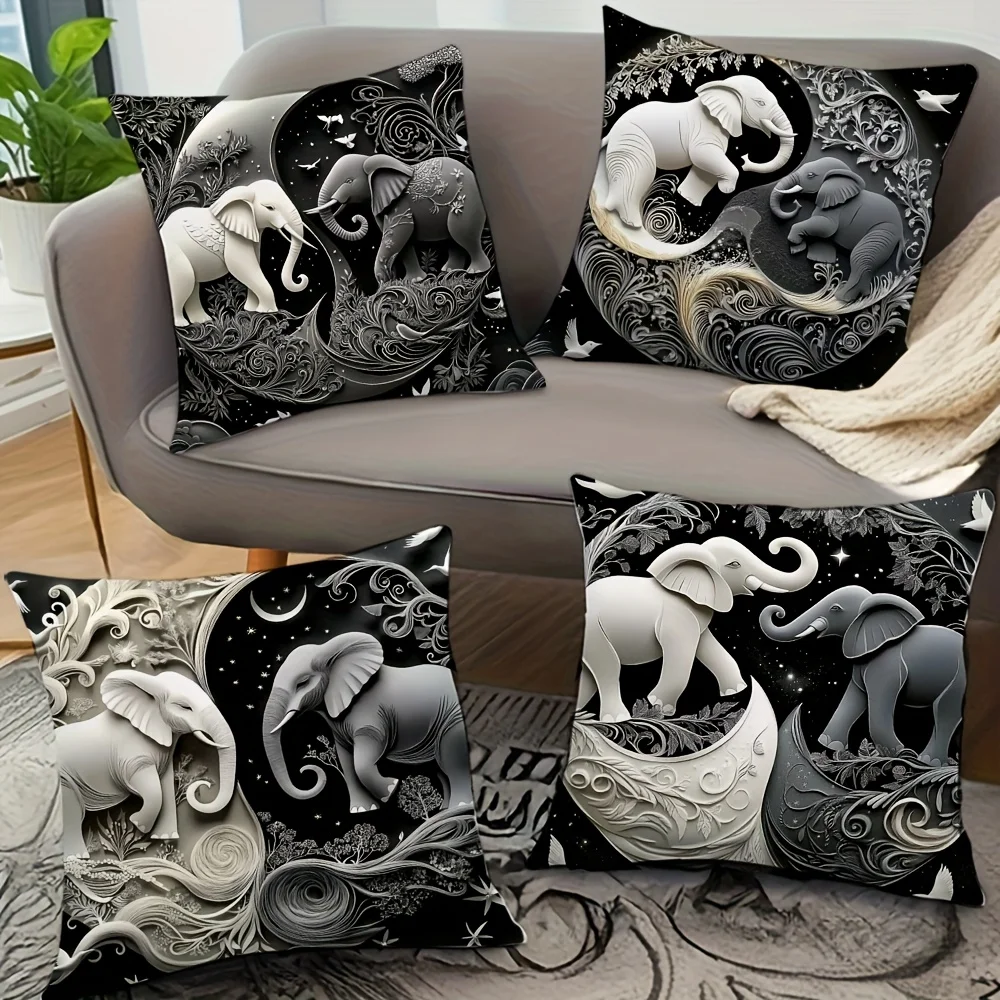 Набор из 4 современных декоративных наволочек с изображением слонов, в современном стиле, с застежкой-молнией, идеально подходит для дивана, гостиной и спальни.
Набор из 4 современных декоративных наволочек с изображением слонов, в современном стиле, с застежкой-молнией, идеально подходит для дивана, гостиной и спальни.