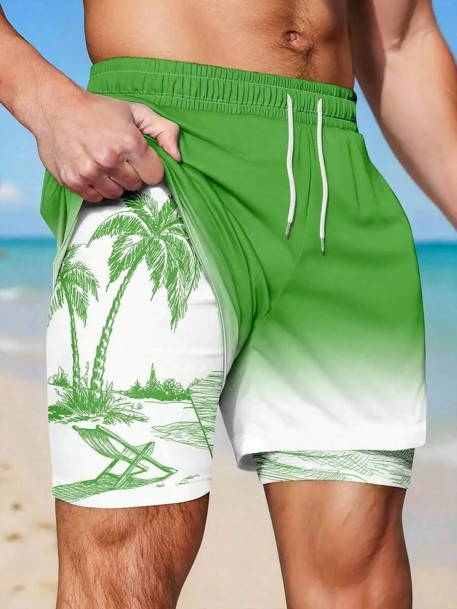 Mens Beach Vacation Printed Lining Double Layer Shorts Polyester Mesh Fabric
Mens Beach Vacation Printed Lining Double Layer Shorts Polyester Mesh Fabric
