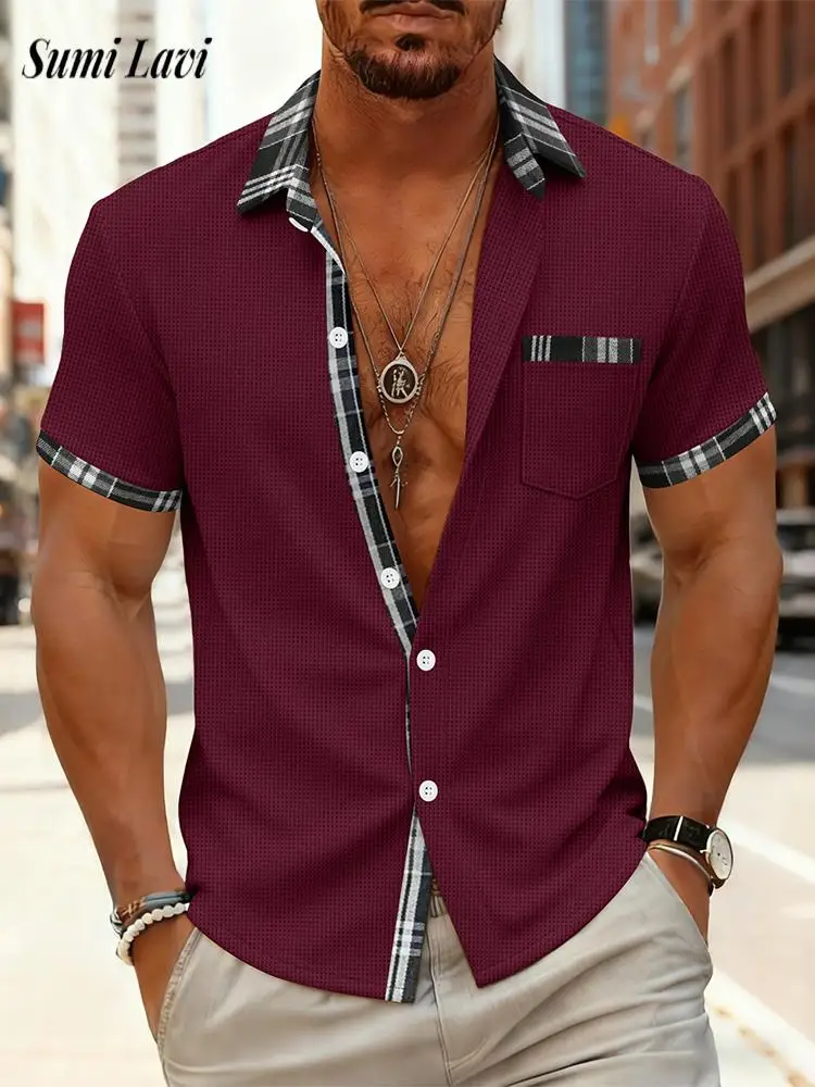 Fashionable Mens Waffle Shirts Vintage Turn-down Collar Patchwork Textured Shirt Tops Summer Casual Men Short Sleeve Shirt
Fashionable Mens Waffle Shirts Vintage Turn-down Collar Patchwork Textured Shirt Tops Summer Casual Men Short Sleeve Shirt