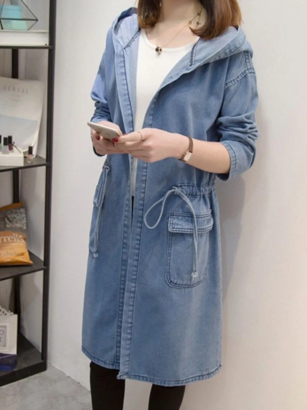 Hooded Jacket Jean Woman Cloak Denim Windbreaker Spring Autumn New Denim Jacket Female Long Loose Coat
Hooded Jacket Jean Woman Cloak Denim Windbreaker Spring Autumn New Denim Jacket Female Long Loose Coat