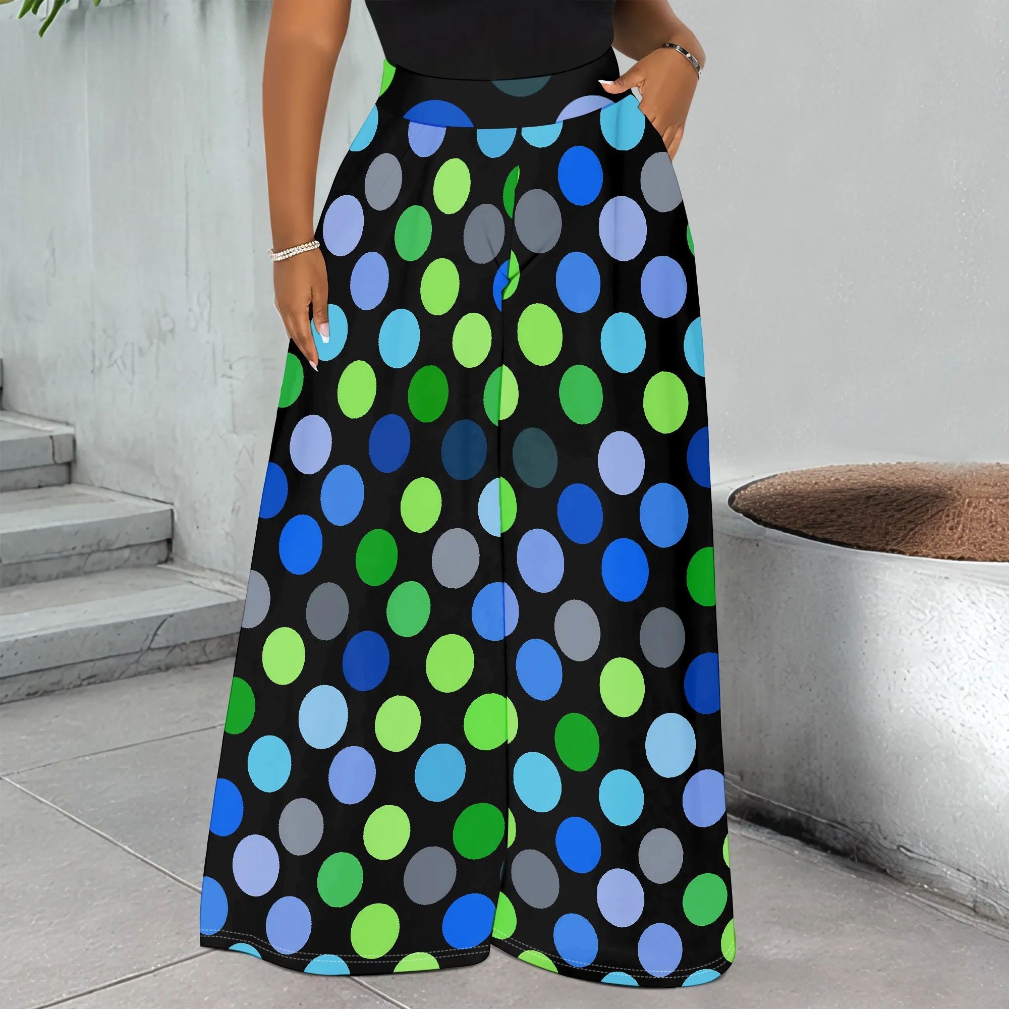 Polka Dot Wide Leg Pants, Green Blue Circles Trousers, Colorful Dots Palazzo, Casual Summer Beach Wear S-3XL
Polka Dot Wide Leg Pants, Green Blue Circles Trousers, Colorful Dots Palazzo, Casual Summer Beach Wear S-3XL