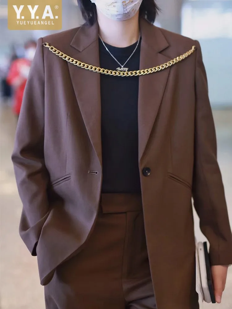 High Street Women Loose Fit Blazer Single Button Spring Autumn New Mid Long Suit Coat Office Ladies Casual Shoulder Chain Jacket
High Street Women Loose Fit Blazer Single Button Spring Autumn New Mid Long Suit Coat Office Ladies Casual Shoulder Chain Jacket