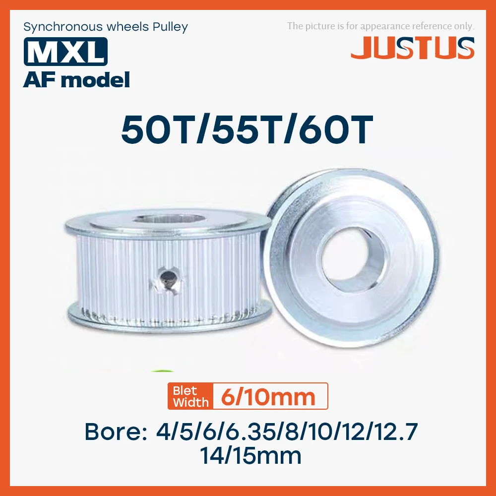 AF Type 50T/55T/60Teeth MXL Timing Pulley Bore 4/5/6/6.35/8/10/12/12.7/14/15mm for 6/10mm Width Belt Used In Linear Pulley
AF Type 50T/55T/60Teeth MXL Timing Pulley Bore 4/5/6/6.35/8/10/12/12.7/14/15mm for 6/10mm Width Belt Used In Linear Pulley