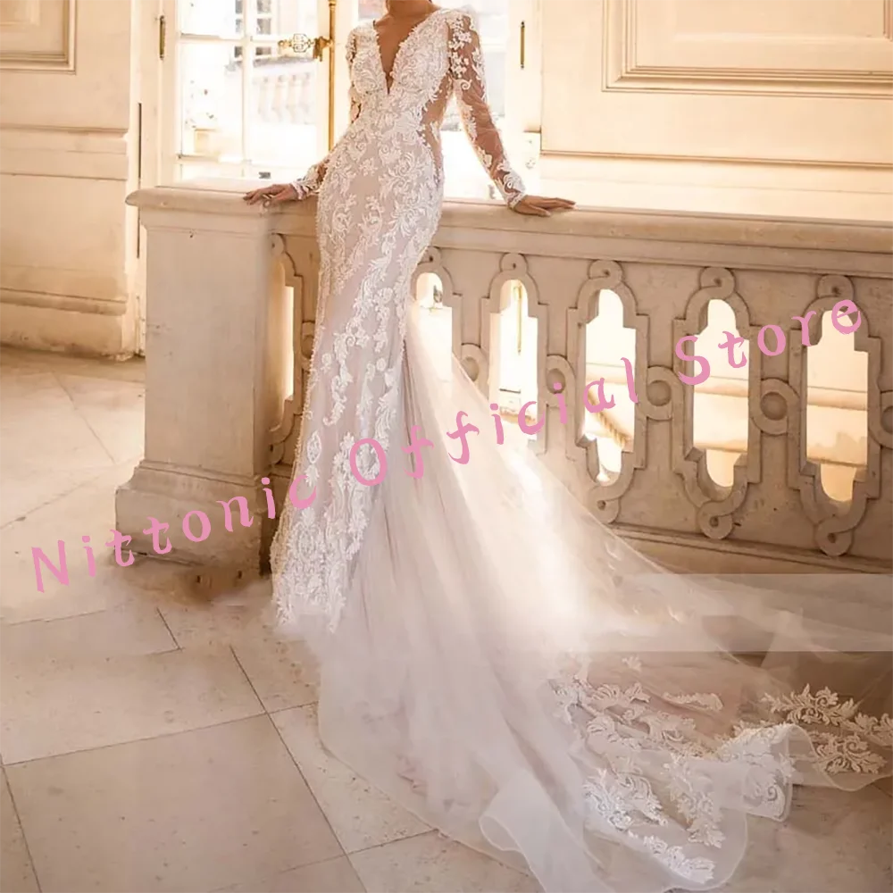 Luxury V-Neck Lace Appliquins Mermaid Bride Wedding Dresses Bridal Gowns Customized
Luxury V-Neck Lace Appliquins Mermaid Bride Wedding Dresses Bridal Gowns Customized