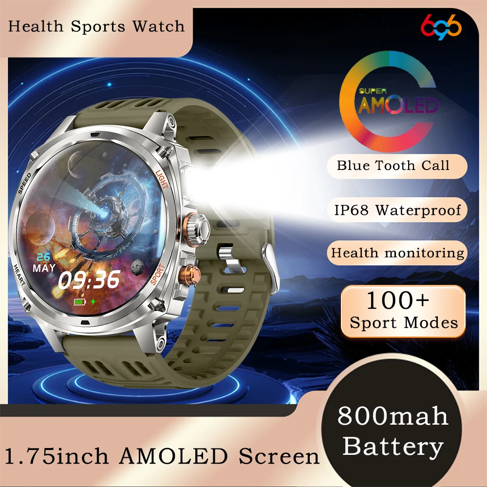 New AMOLED Screen Outdoor Sports Smart Watch Blue Tooth Call Heart Rate Health Flashlight Waterproof Alarm Clock Men Smartwatch
New AMOLED Screen Outdoor Sports Smart Watch Blue Tooth Call Heart Rate Health Flashlight Waterproof Alarm Clock Men Smartwatch