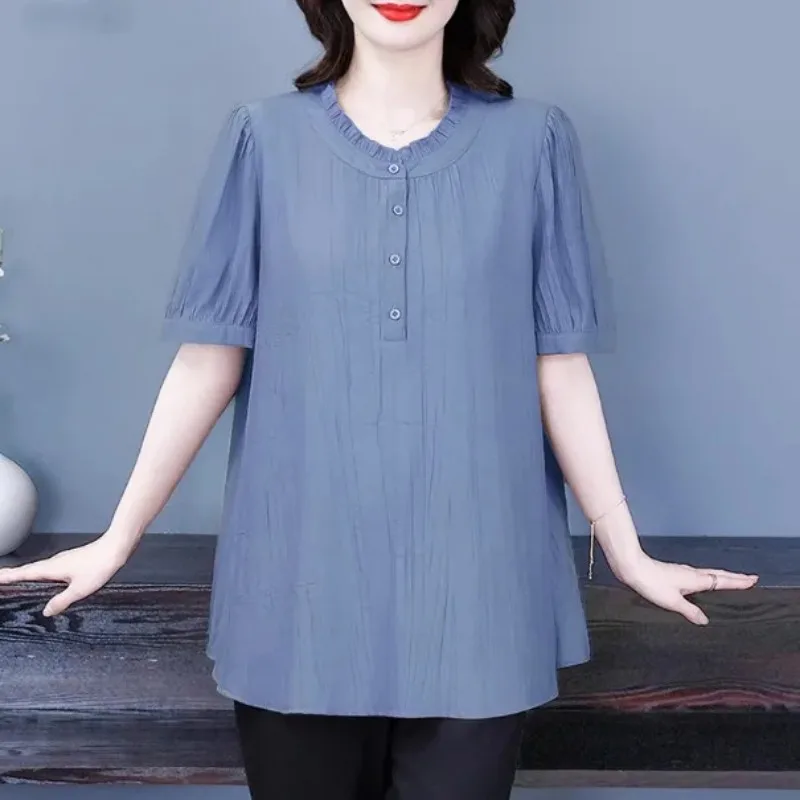 Women's Plus Size Cotton Linen T-Shirt Ruffle Neck Short Sleeve Casual Loose Summer Blouse
Women's Plus Size Cotton Linen T-Shirt Ruffle Neck Short Sleeve Casual Loose Summer Blouse