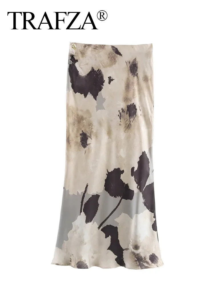 TRAFZA Women Fashion High Street Button Decorate High Waist Satin Texture Skirt Printed Female Autumn Midi Skirts Trendy Mujer
TRAFZA Women Fashion High Street Button Decorate High Waist Satin Texture Skirt Printed Female Autumn Midi Skirts Trendy Mujer