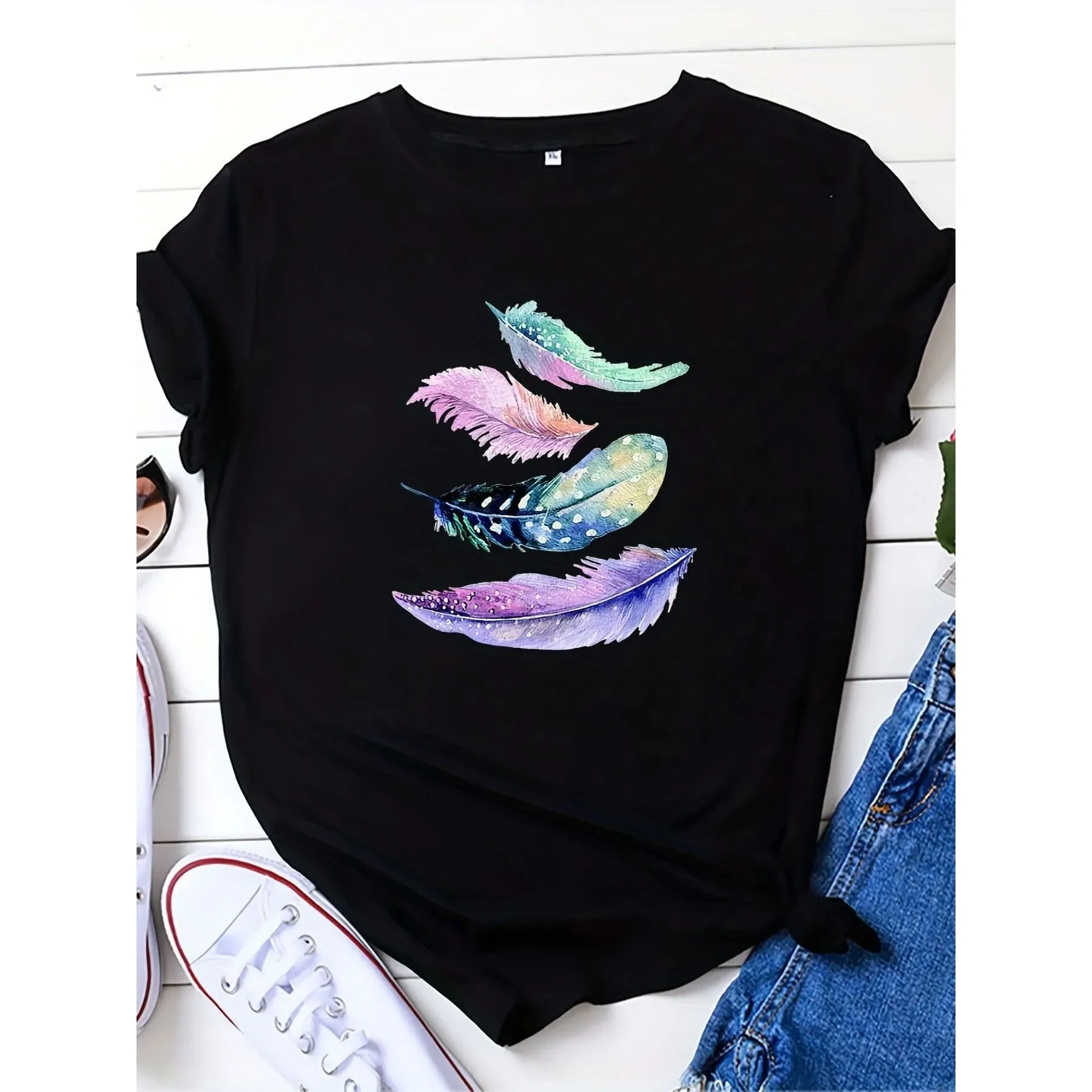 plus Size Casual Tirt Women's Feather Print ort Sve Large Women's Faion Inner Wear Pear aped Body Fit Winter 204
plus Size Casual Tirt Women's Feather Print ort Sve Large Women's Faion Inner Wear Pear aped Body Fit Winter 204