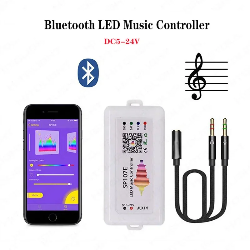 SP107E Smart LED Bluetooth Music Controller for WS2812 SK6812 APA102 LPD8806 strip lights DC5V-24V
SP107E Smart LED Bluetooth Music Controller for WS2812 SK6812 APA102 LPD8806 strip lights DC5V-24V