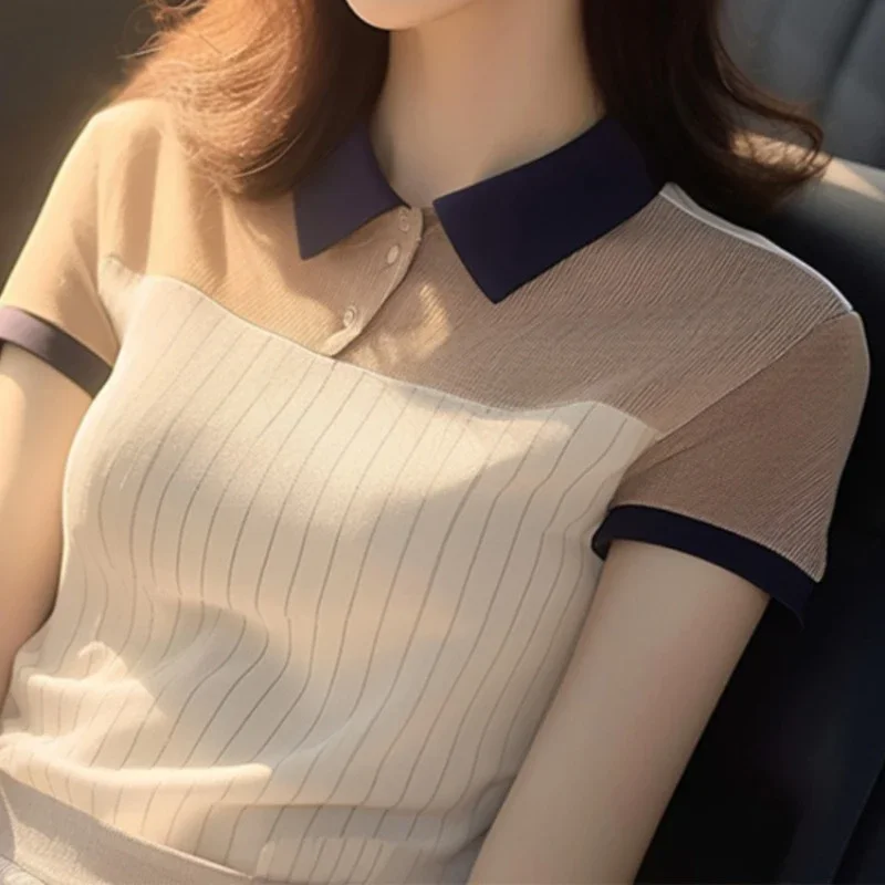 Office Lady Fashion Short Sleeve T-shirt Summer Thin Vintage Casual Tops Women Button Turn-down Collar Chic Pullover
Office Lady Fashion Short Sleeve T-shirt Summer Thin Vintage Casual Tops Women Button Turn-down Collar Chic Pullover