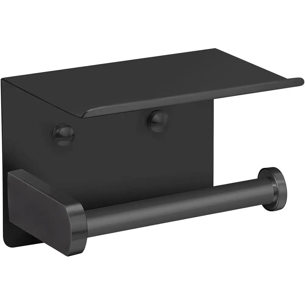 Wall-Mounted Stainless Steel Toilet Paper Holder with Shelf - Rust-Resistant, Black
Wall-Mounted Stainless Steel Toilet Paper Holder with Shelf - Rust-Resistant, Black