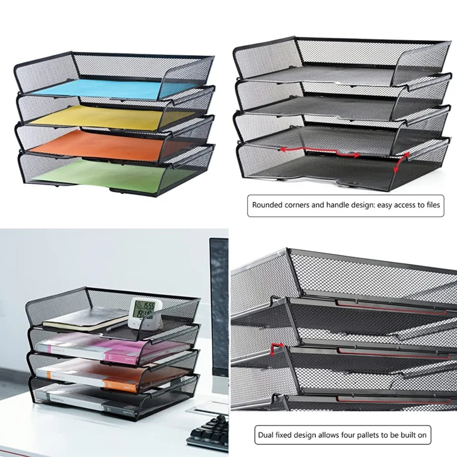 4-х ярусные сетчатые штабелируемые лотки для файлов для организации офисного стола, решения для хранения бумаги формата Letter с прочной черной отделкой
4-х ярусные сетчатые штабелируемые лотки для файлов для организации офисного стола, решения для хранения бумаги формата Letter с прочной черной отделкой