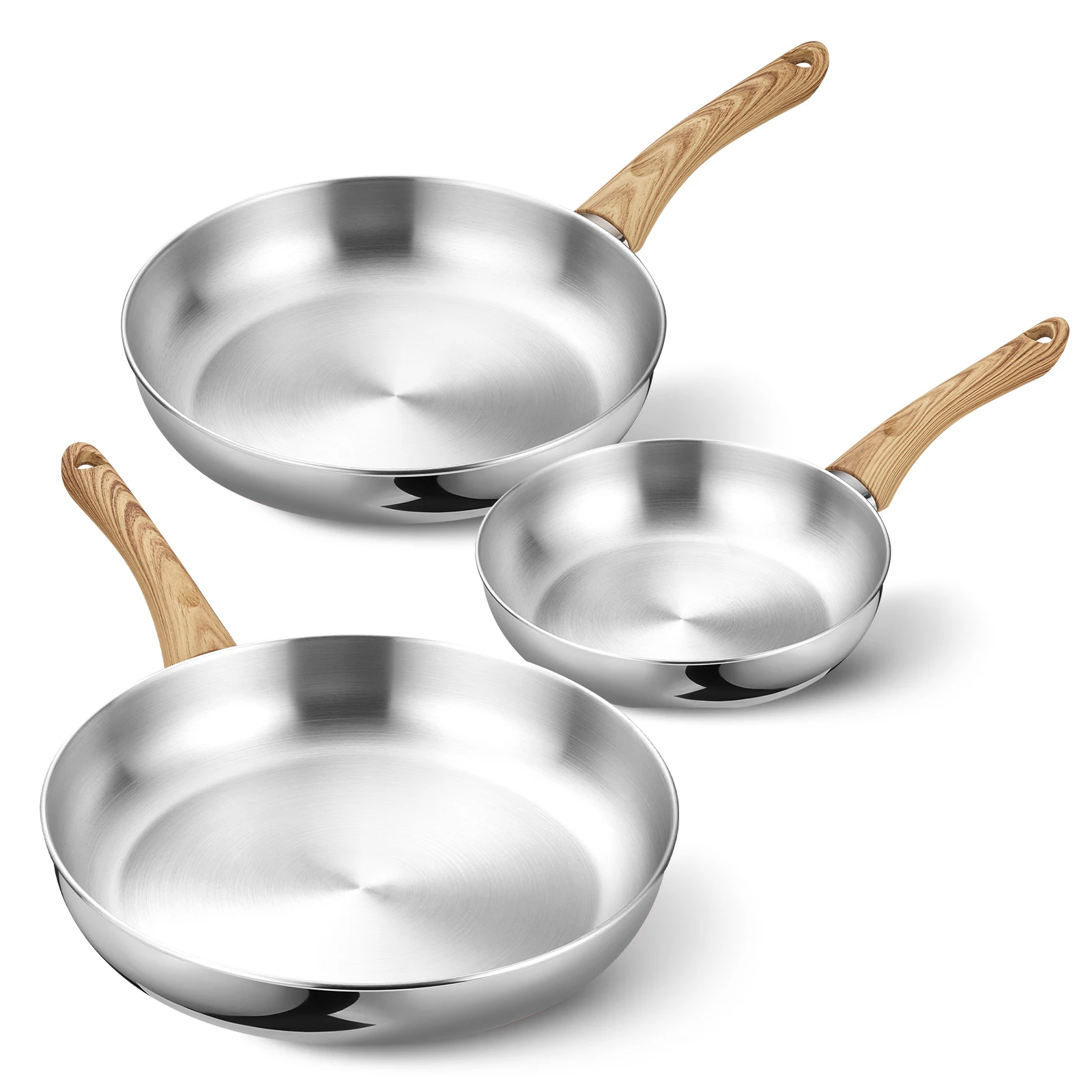 KOCH SYSTEME CS Stainless Steel Frying Pan Set of 3, 8"&10"&12" Stainless Steel Pans Set with Heat-resistant Bakelite Handle
KOCH SYSTEME CS Stainless Steel Frying Pan Set of 3, 8"&10"&12" Stainless Steel Pans Set with Heat-resistant Bakelite Handle