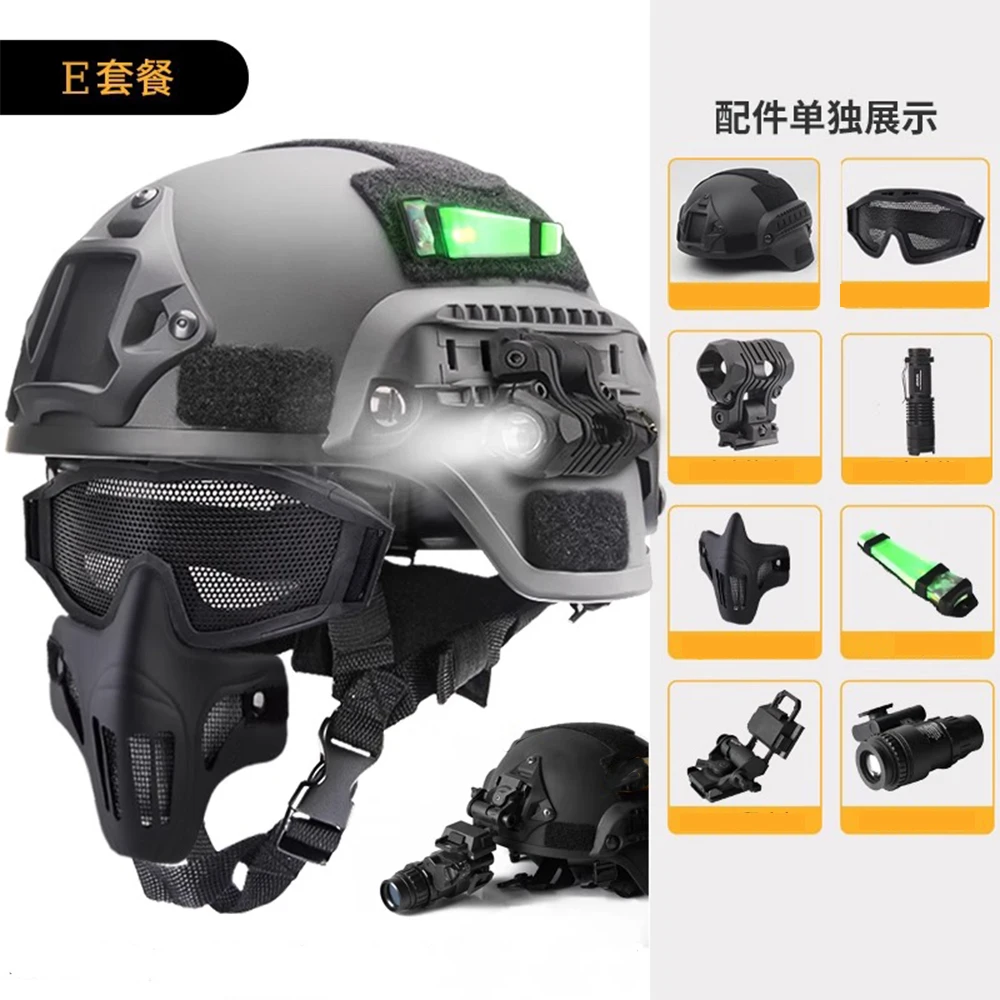 Tactical Helmet Set MICH Protective Equipment with Helmet Light Mask Flashlight Goggles for Field CS Hunting Shooting Cosplay
Tactical Helmet Set MICH Protective Equipment with Helmet Light Mask Flashlight Goggles for Field CS Hunting Shooting Cosplay