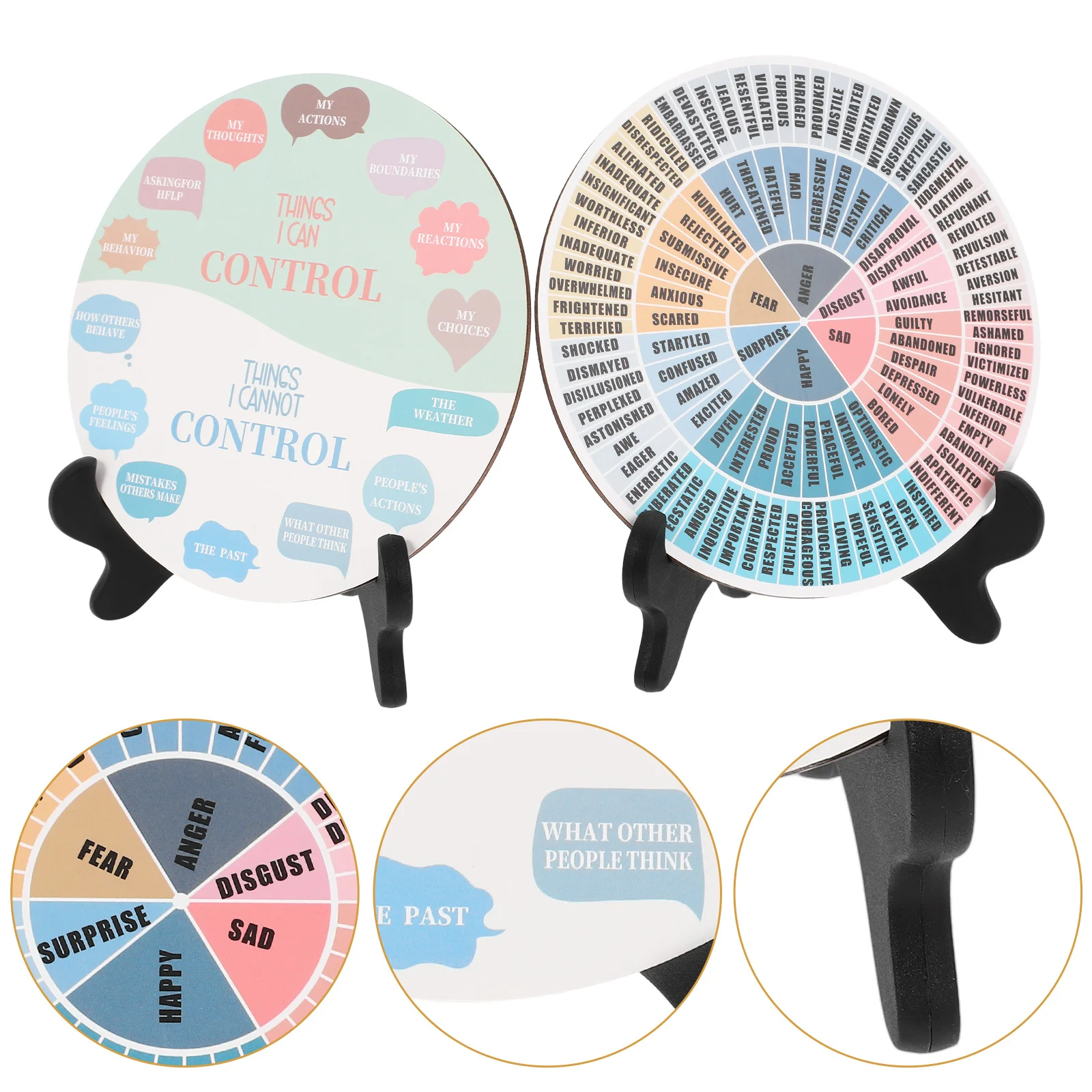 2Pcs Emotion Wheel Stand Colorful Feelings Wheel Office Decor Desktop Decoration PVC Wood Emotion Chart Ornament
2Pcs Emotion Wheel Stand Colorful Feelings Wheel Office Decor Desktop Decoration PVC Wood Emotion Chart Ornament