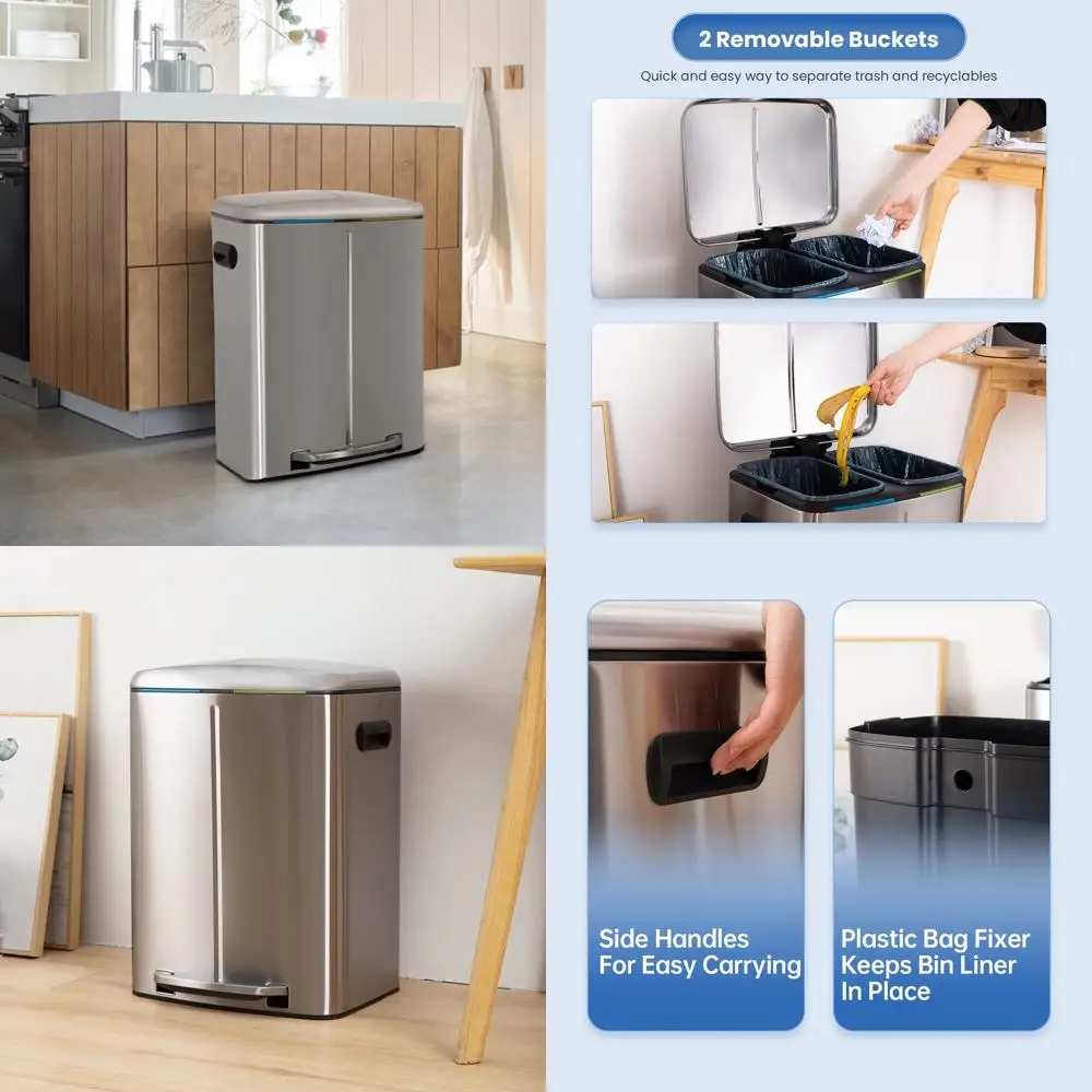 10 Gallon Stainless Steel Kitchen Trash Can with Removable Bucket and Hinged Lid, Suitable for Home or Office Use
10 Gallon Stainless Steel Kitchen Trash Can with Removable Bucket and Hinged Lid, Suitable for Home or Office Use