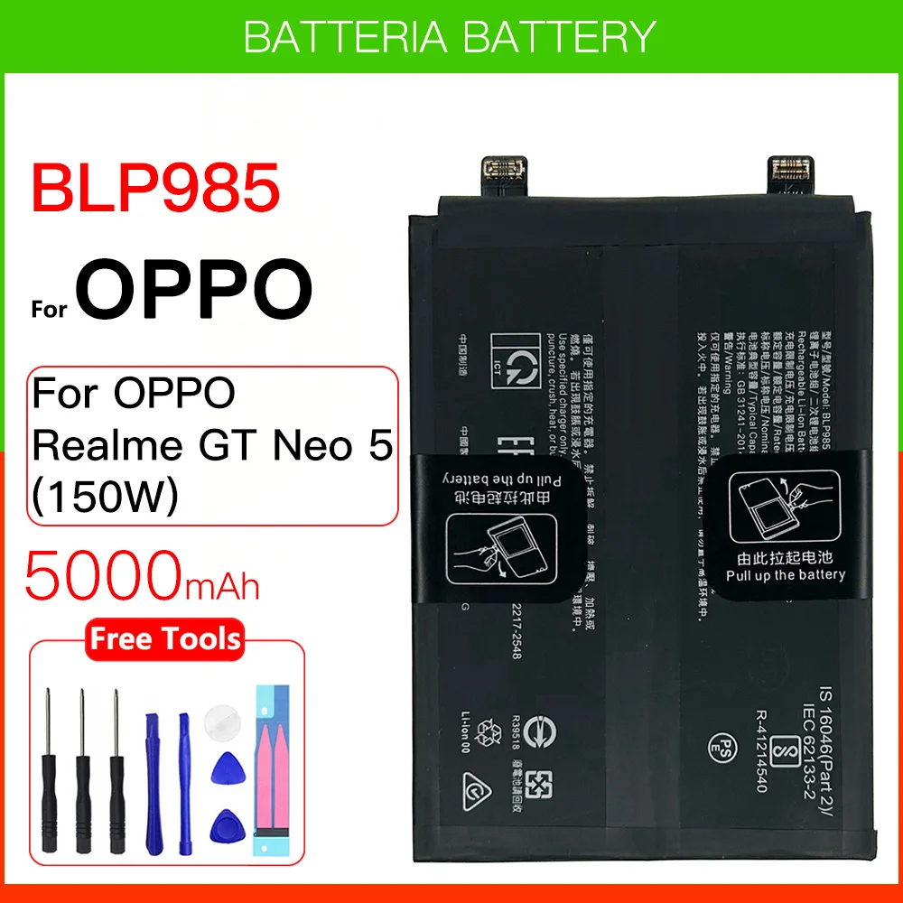 100% Original Genuine capacity 5000mAh BLP985 Battery For OPPO Realme GT Neo 5 Replacement Batteria Batteries+Tools
100% Original Genuine capacity 5000mAh BLP985 Battery For OPPO Realme GT Neo 5 Replacement Batteria Batteries+Tools