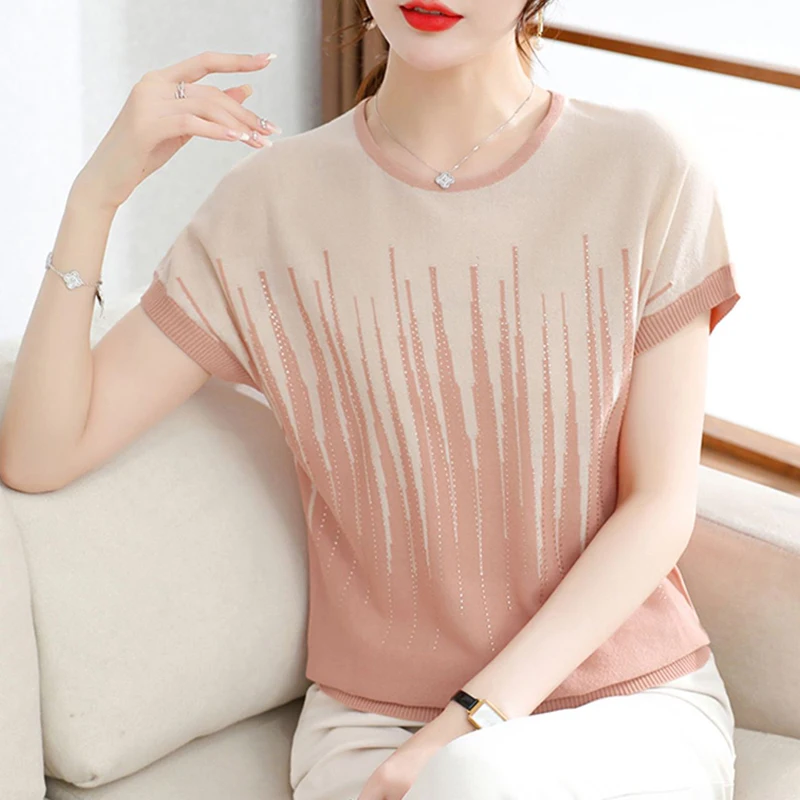 Ice Silk Summer Knitted Tops Pullover Elegant Print Blouse Simple Shirt Short Sleeve Women Casual Woman 2023 Loose O Neck 27043
Ice Silk Summer Knitted Tops Pullover Elegant Print Blouse Simple Shirt Short Sleeve Women Casual Woman 2023 Loose O Neck 27043
