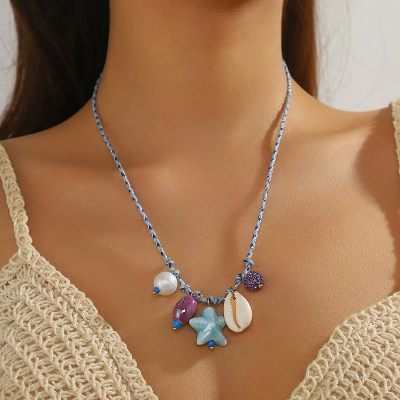 2026New Summer Women's Ocean Style Shell Dopamine Starfish Necklace with Colorful Cord and Ceramic Fish Pendant
2026New Summer Women's Ocean Style Shell Dopamine Starfish Necklace with Colorful Cord and Ceramic Fish Pendant