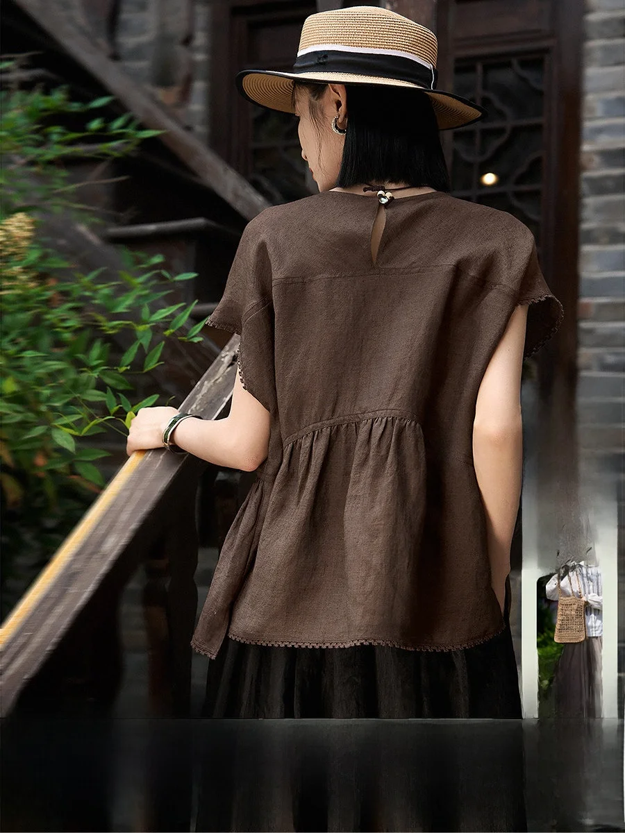 Silk Linen Lace Trim Top Age Defying Slimming Summer New Arrival Breathable Comfortable Short Sleeve round Neck Women's Shirt
Silk Linen Lace Trim Top Age Defying Slimming Summer New Arrival Breathable Comfortable Short Sleeve round Neck Women's Shirt